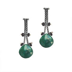 Blackened Sterling Silver Chain Earrings with Emeralds and Black Spinel