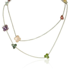 Convertible Flower Necklace in Sterling Silver, Tourmaline, Amethyst, Rose Quartz, Citrine, Prehnite, and Aquamarine