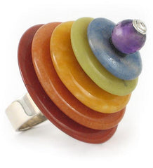 Stacked Rainbow Ring in Amethyst, Blue Lace Agate, Green and Yellow Jade, Red Aventurine and Red Jasper