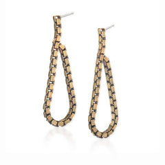 Long Brass Teardrop-Shaped Chain Earrings