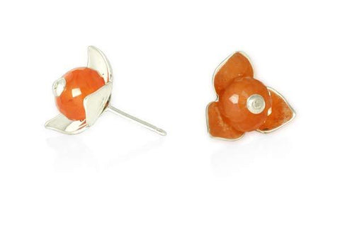 Flower Studs with Orange Chalcedony