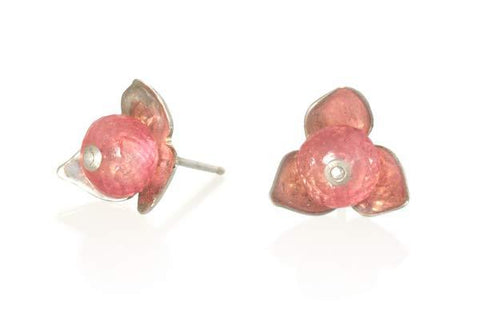 Flower Studs with Pink Tourmaline