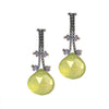 Box Chain Earrings with Black Diamonds and Green Onyx Drop