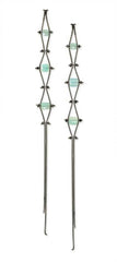 Extra Long Box Chain Earrings with Black Diamonds and Peruvian Opal