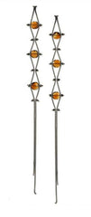 Extra Long Box Chain Earrings with Black Diamonds and  Brandy Quartz