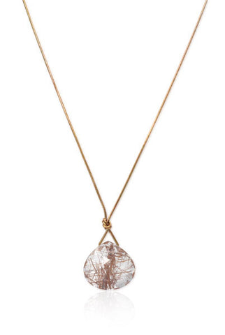 Knotted 14k Gold and Rutilated Quartz Necklace