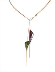Tourmaline and Peridot Snake Chain Lariat in 14k Gold