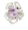 Set of Pink Tourmaline, Prehnite, and Aquamarine Stackable Flower Rings in Silver