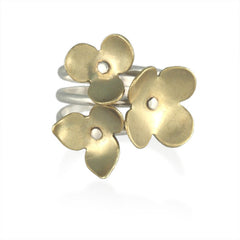 Silver and Brass Set of Stackable Flower Rings