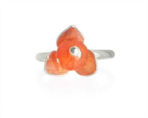 Silver and Orange Chalcedony Stackable Flower Ring