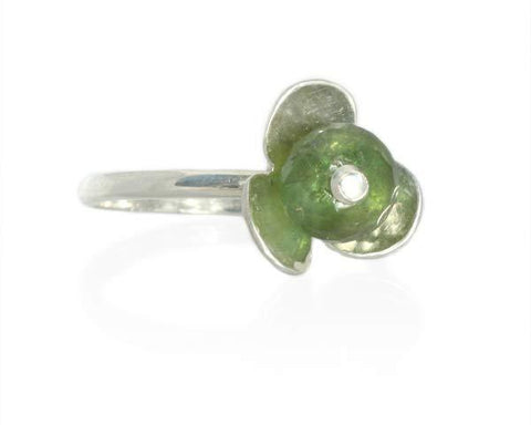 Silver and Green Tourmaline Stackable Flower Ring